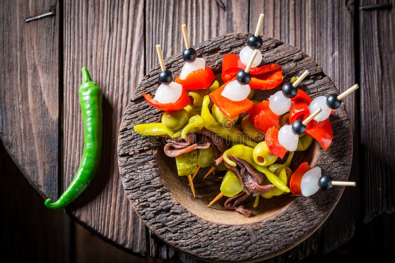 Spicy Banderillas with Peppers, Olives and Anchovies for Spanish ...