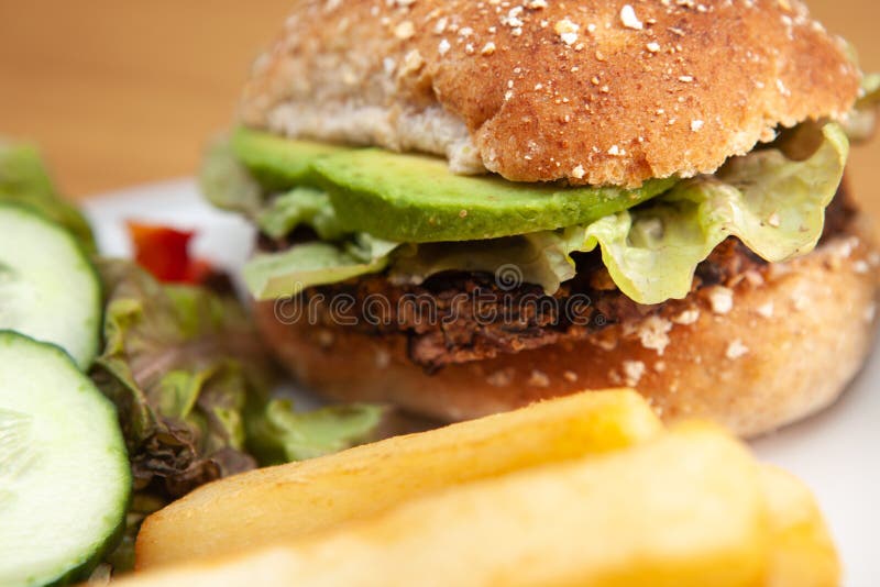 Spicy Bean Burger and Chips Stock Image Image of lettuce, chips 228129499