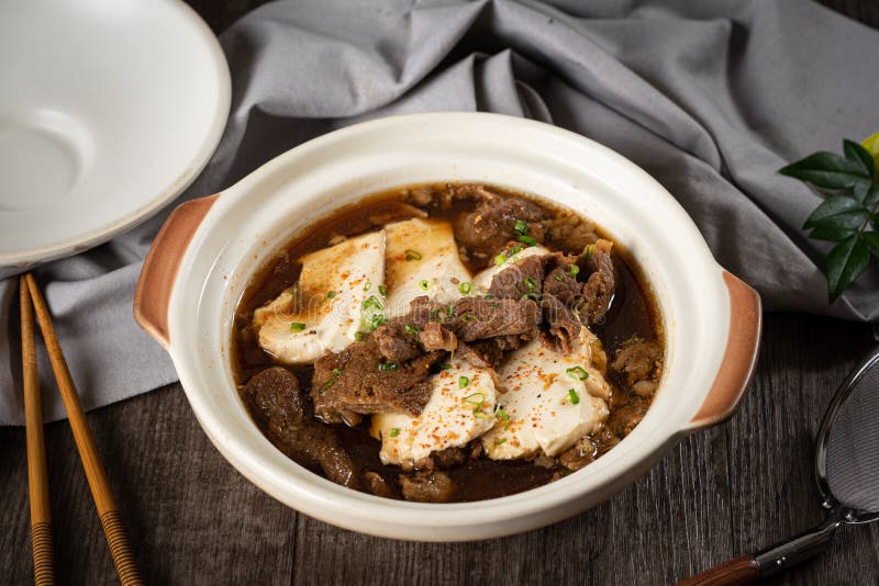 Spicy Beef and Tofu Japanese Suki in the Traditional Japanese
