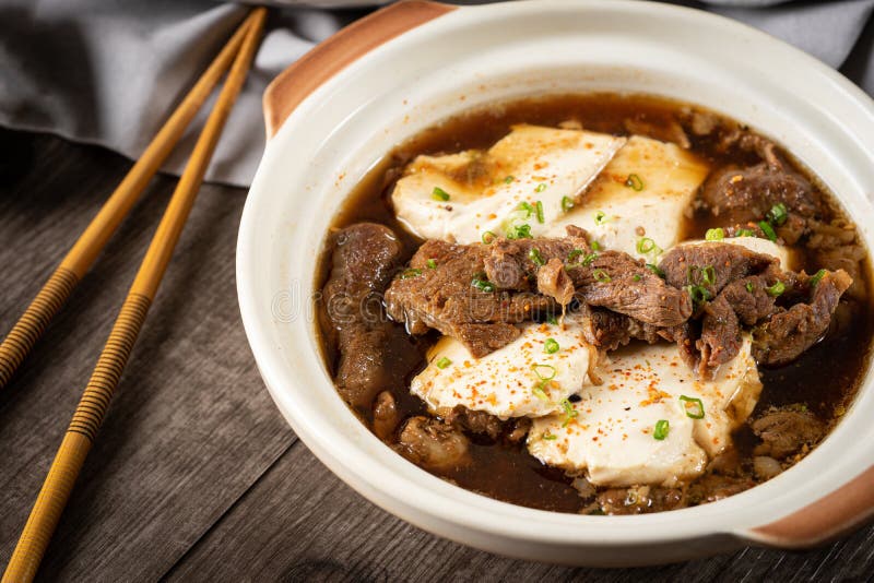 Spicy Beef and Tofu Japanese Suki in the Traditional Japanese