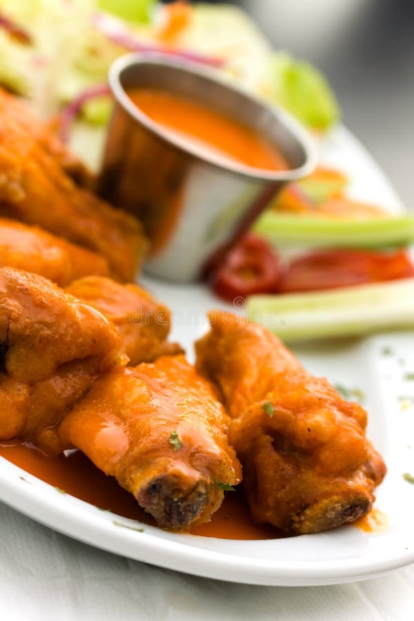 Spicy Buffalo Wings with Blue Cheese Dip Celery an