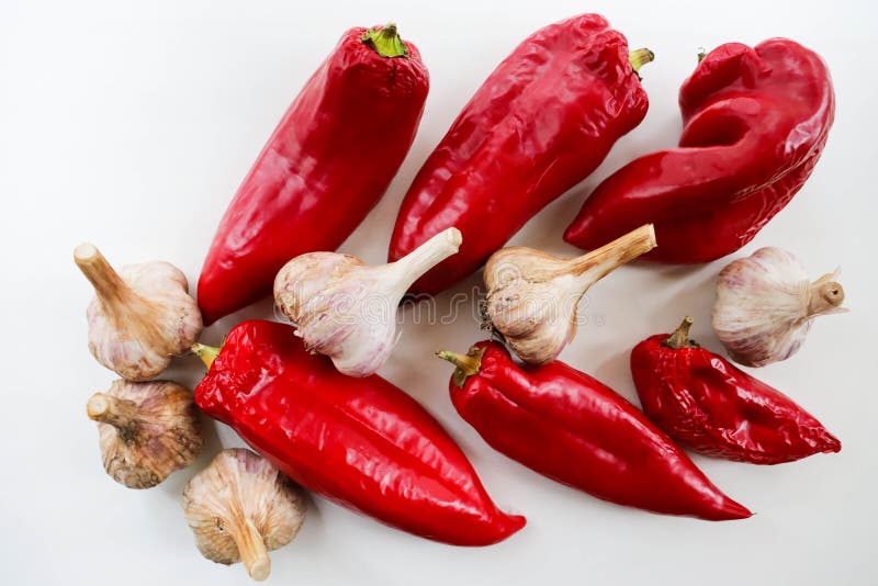 Red Peppers and Bulbs of Garlic Stock Image Image of ingredients