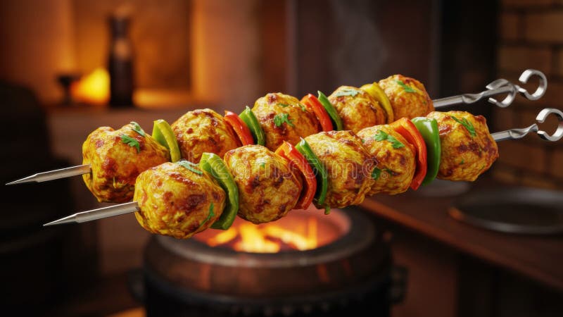 Spicy Chicken Tikka Skewers stock illustrationer
