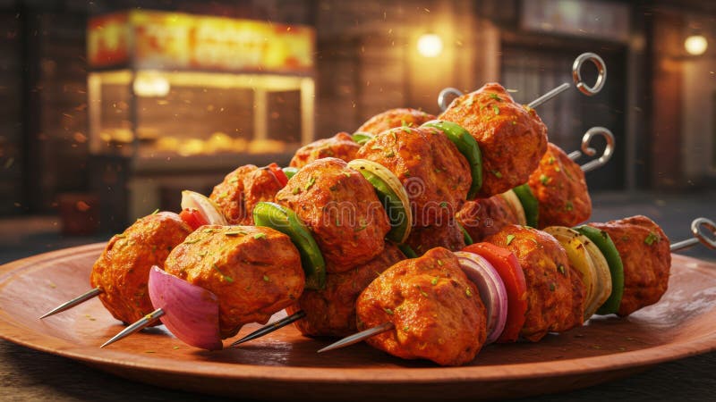Spicy Chicken Tikka Skewers royaltyfri illustrationer