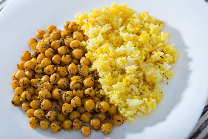 Spicy Chickpeas with Boiled Rice Stock Photo Image of ingredients