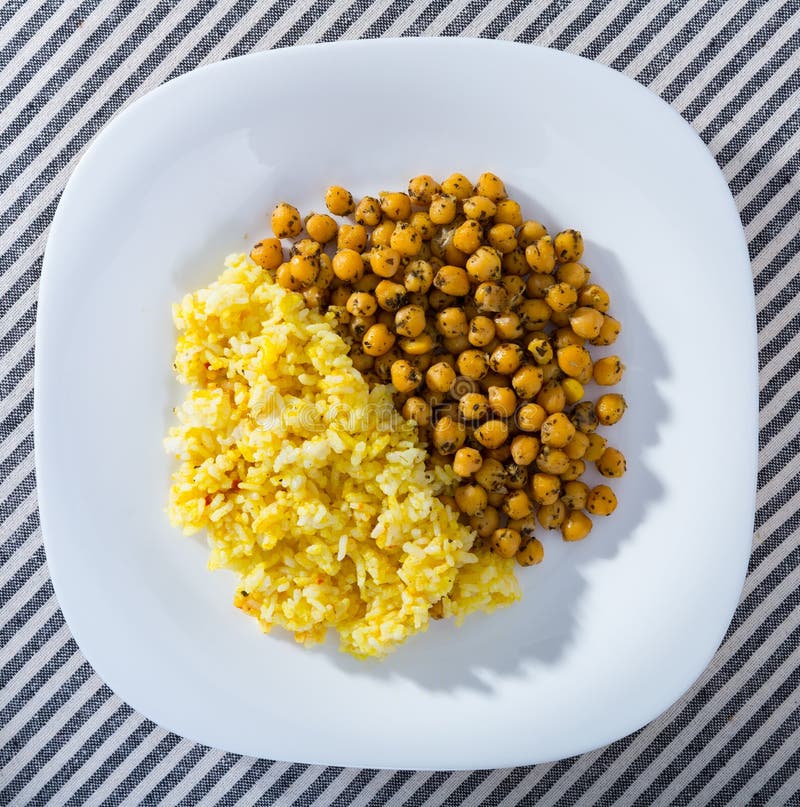 Spicy Chickpeas with Boiled Rice Stock Image Image of dish, recipe