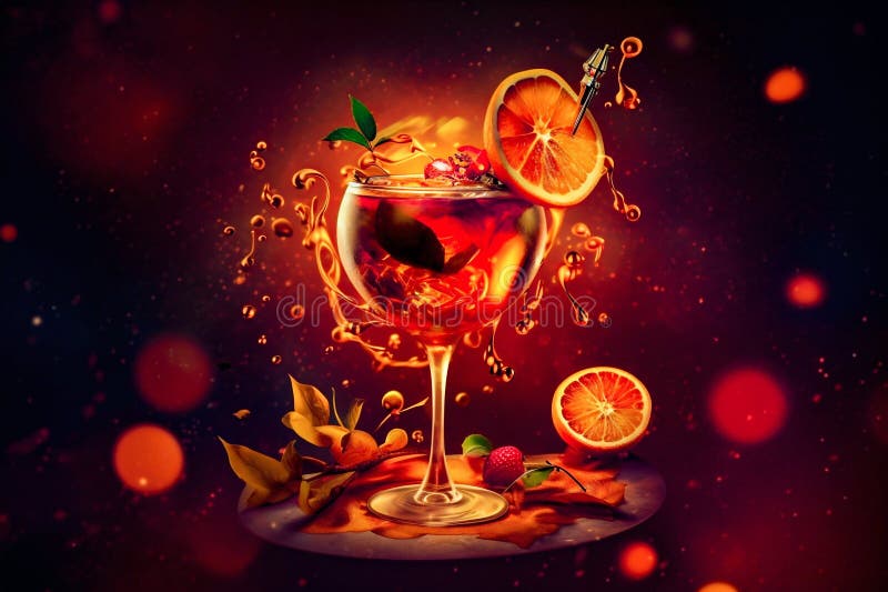 Spicy cocktail with orange on solid background. Generative AI stock illustration