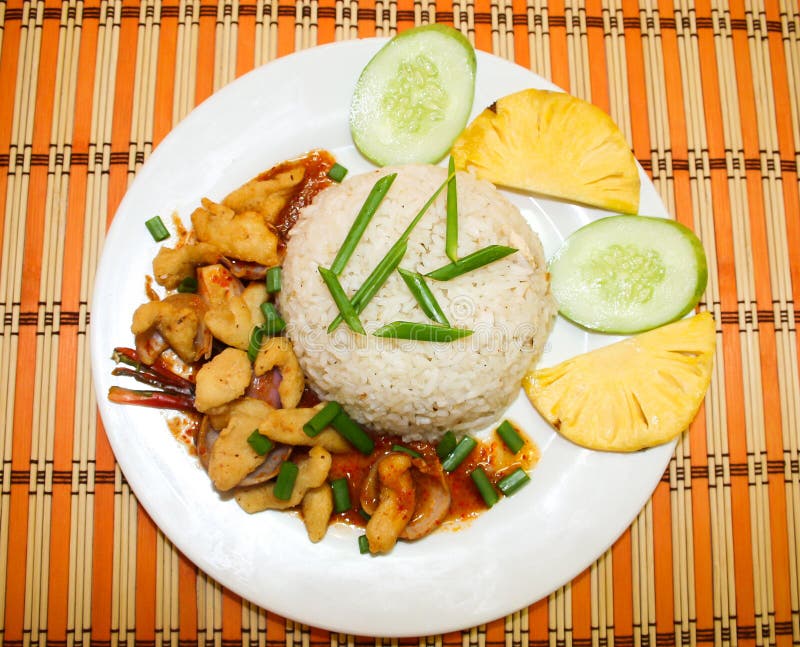Spicy Dried Fried Fish with White Rice Stock Image Image of asian