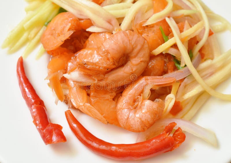 Spicy Dried Shrimp with Slice Mango Fruit Salad on Plate Stock Image Image of plate, digest