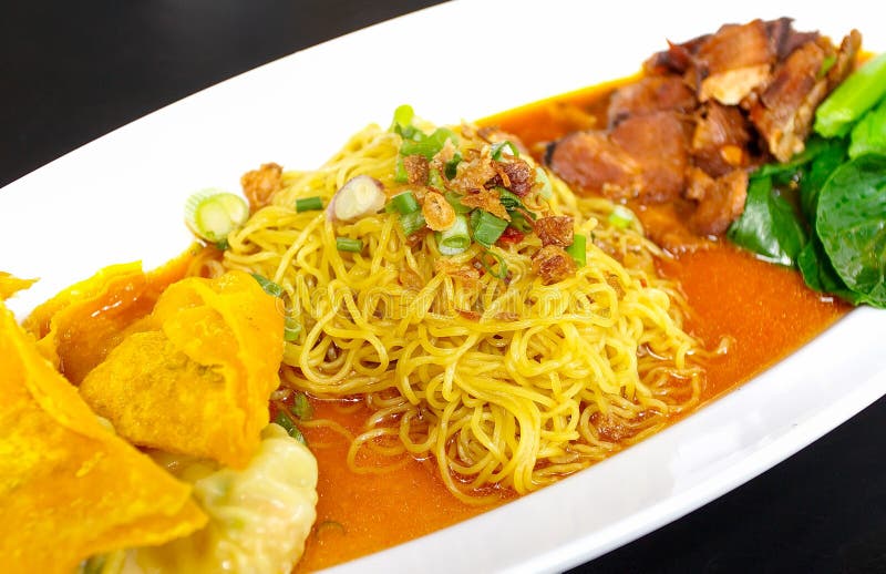 Spicy dry noodle stock image. Image of meat, black, chinese 52235313