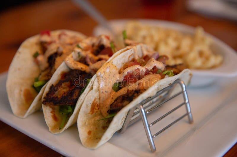 Spicy Fish Tacos stock image. Image of trio, tuesday 272612831