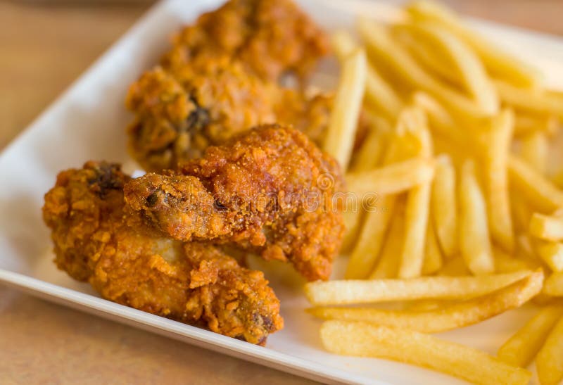 Spicy fried chicken with french fries