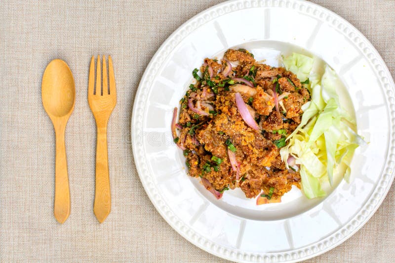 Spicy fried chicken salad stock photo. Image of protein 49157996