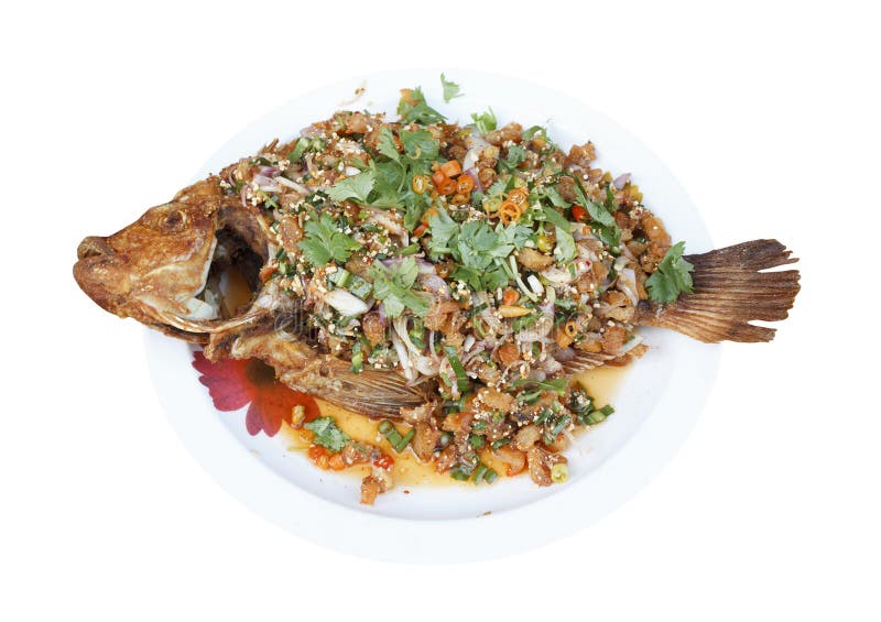 Spicy Fried Thai Red Tilapia Fish Salad Stock Photo Image of spice