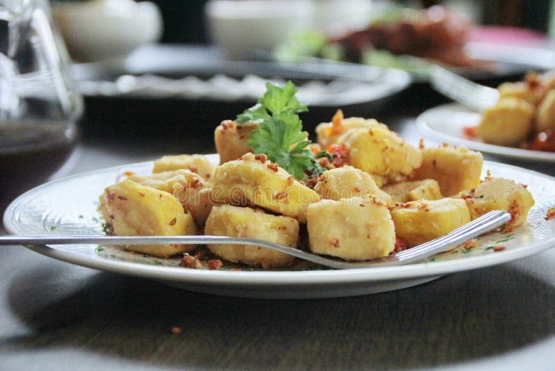 Spicy fried tofu seasoning stock photo. Image of fried 181357754