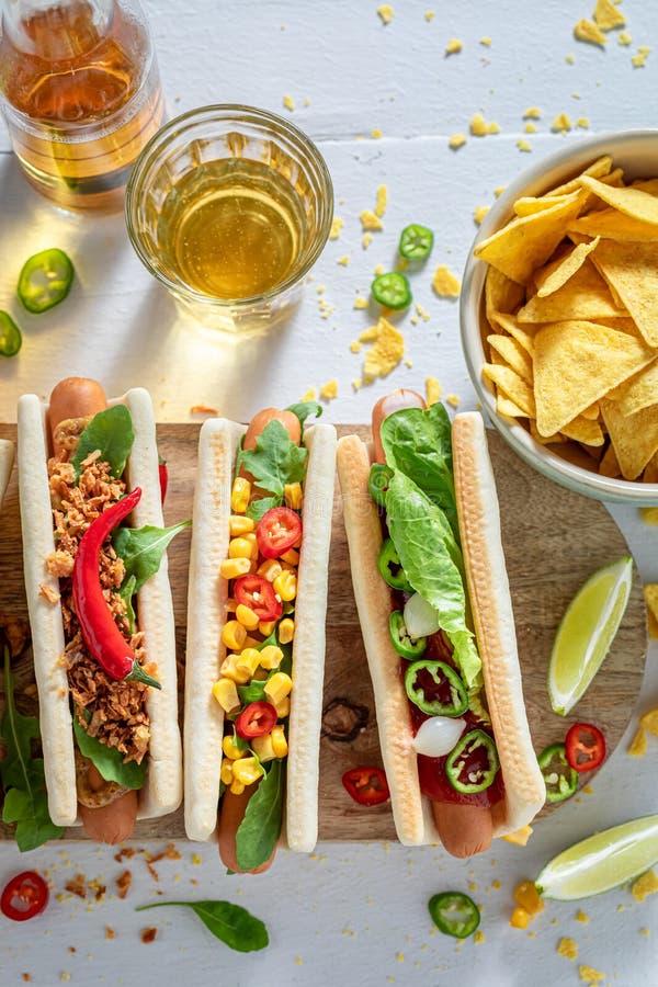Spicy Hot Dogs with Mustard and Ketchup Stock Image Image of summer