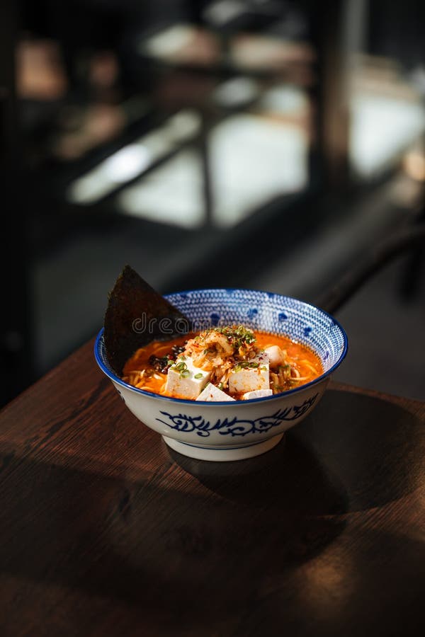Spicy Japanese Miso Tofu Ramen with Kimchi Stock Image - Image of