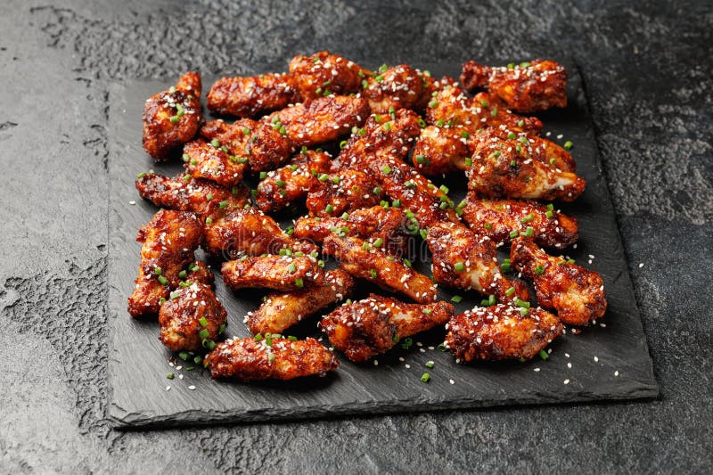 Spicy Korean Fried Chicken with Fries Stock Image - Image of cuisine
