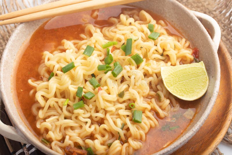 Spicy Korean Instant Noodles in a Cup Stock Photo - Image of cooked