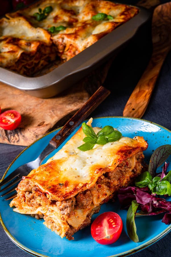 A Spicy Lasagne with Tomato Sauce and Basil Stock Image Image of