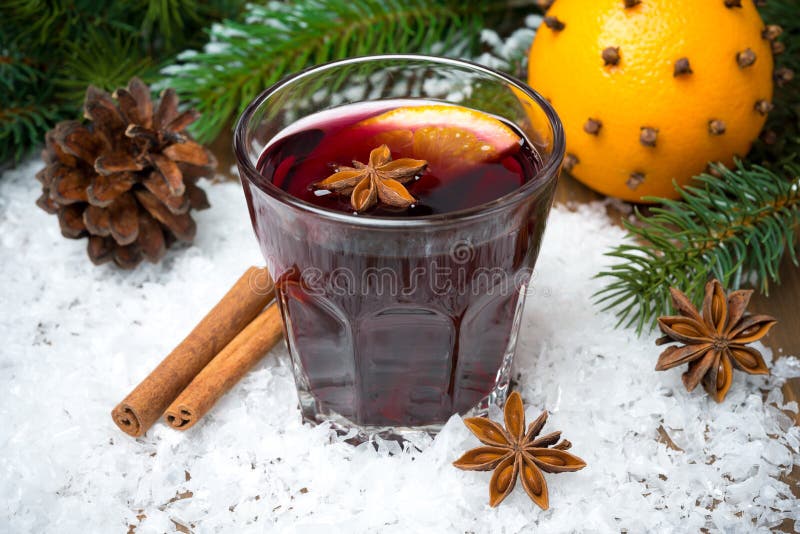 Cup of Hot Red Mulled Wine Isolated on White Background with Christmas ...