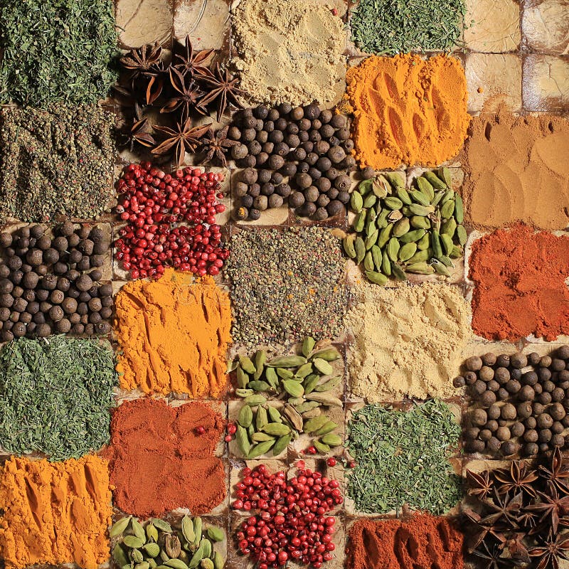 Spicy, Multicolored Aromatic Spices , India Cuisine, Spice Pattern Stock Photo Image of