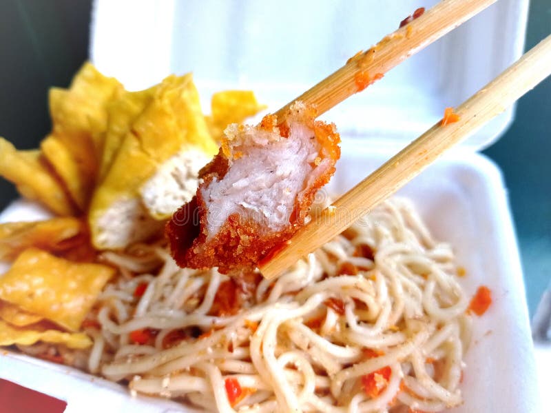 Spicy Noodles with Dumplings and Cheese Prawns Stock Image Image of