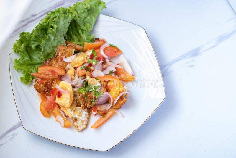 Spicy Salad with Fried Eggs, Thai Spicy Food, Thai Stock Photo Image