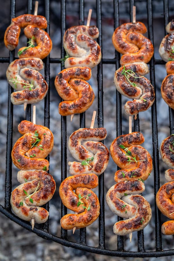 Spicy Sausage with Spices Roasted on Grill Stock Photo Image of