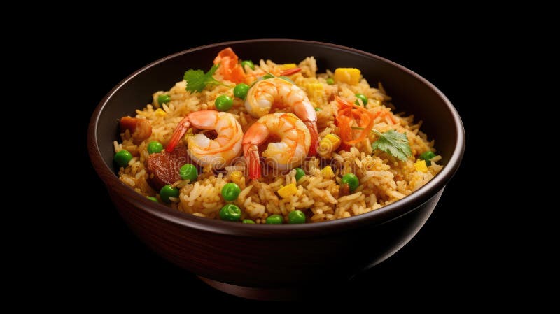 Spicy Shrimp Fried Rice. Generative AI Stock Illustration