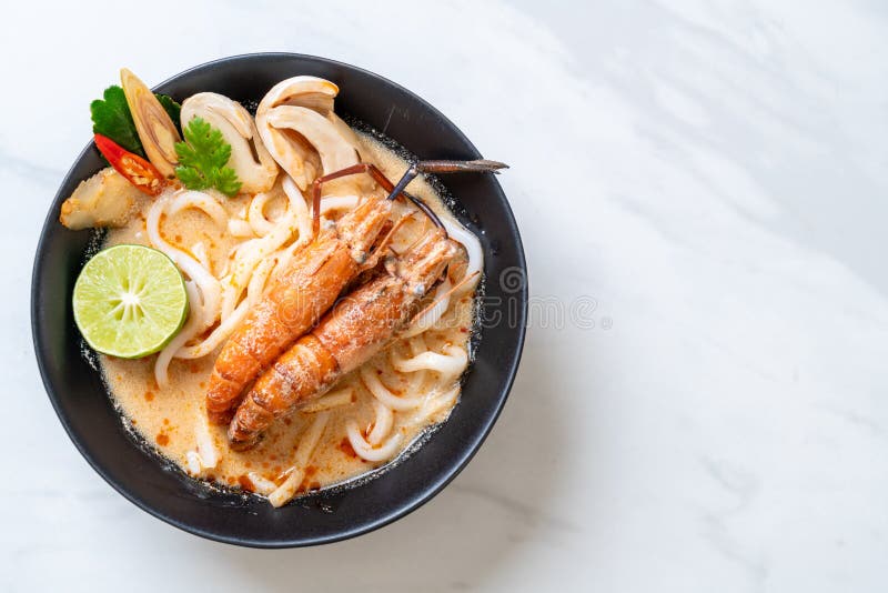 spicy shrimps udon ramen noodle (Tom Yum Goong royalty free stock photos spicy shrimps udon ramen noodle (Tom Yum Goong royalty free stock photos