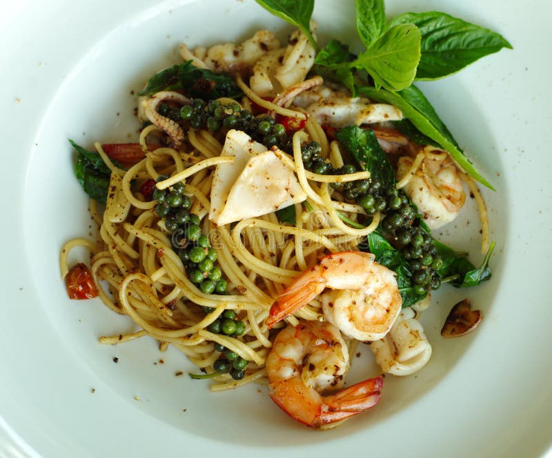 Spicy Spaghetti Pasta Seafood Stock Image Image of gourmet, spaghetti