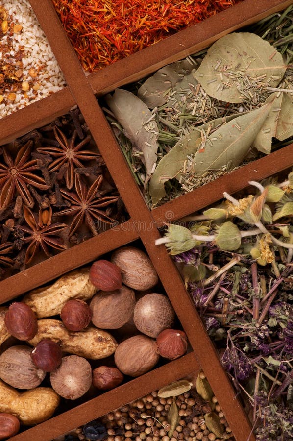 Spicy Spices in Wooden Box