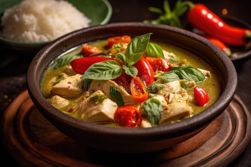Spicy Thai Green Curry with Chicken, Vegetables, and Jasmine Rice Stock