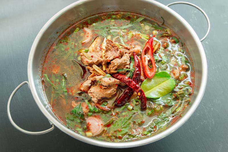 Spicy Thai style beef soup stock image. Image of closeup - 64031629