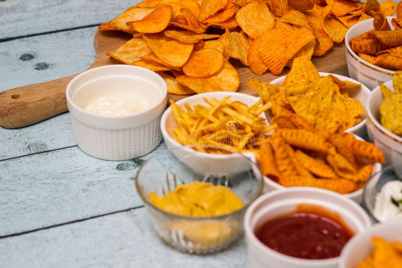 Spicy Tortilla Chips and Sauces Stock Image Image of flatbread, dairy