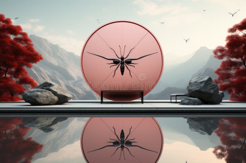 A spider sitting on top of a pink umbrella. AI. royalty free illustration