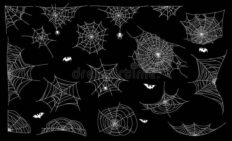 Spider web set on dark background. Cobweb elements design. Vector illustration royalty free illustration
