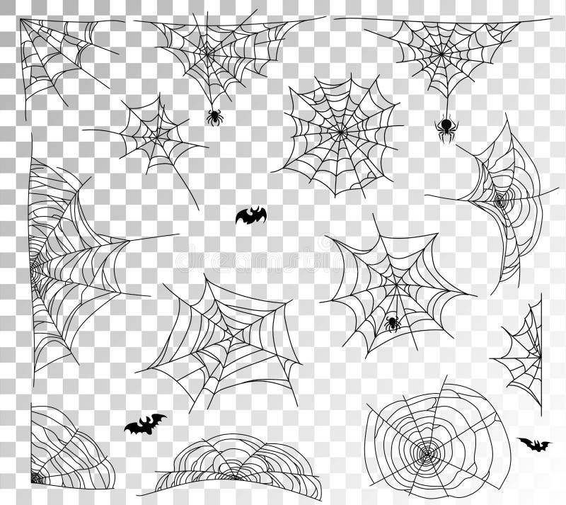 Spider web set on transparent background. Cobweb elements design stock illustration