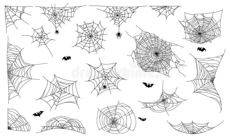 Spider web set on white background. Cobweb elements design. Vector illustration.