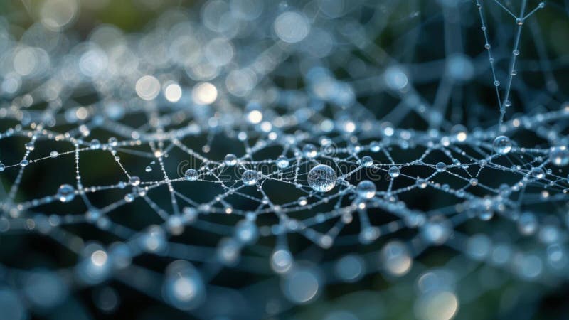 Spider Web with Water Drops, AI technology generated image stock illustration