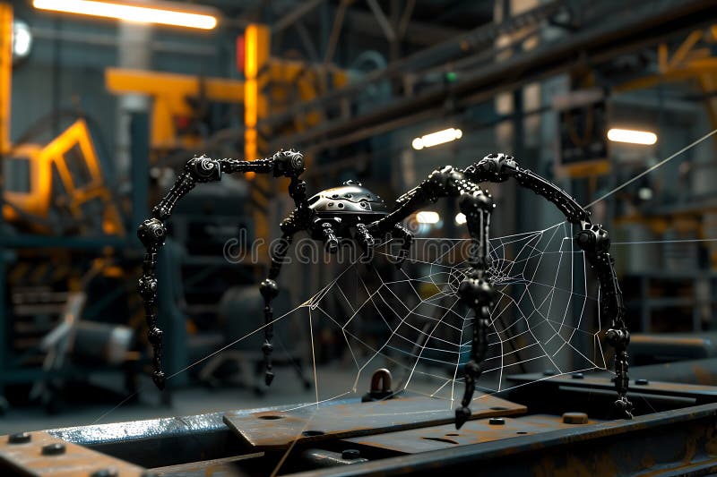 Spiderbot hybride tissant une toile complexe avec robotique avancée et précision. Une brosse hybride cuttingedge combinant robotique et ai pour tisser une toile complexe et précise. cette fusion de conception et de technologie d'inspiration naturelle met en évidence le potentiel des systèmes robotiques à reproduire