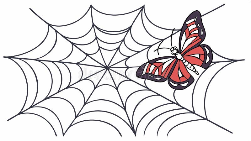 Spinnennetz mit Schmetterlingsfalle, Illustration der Gefährdung und Zerbrechlichkeit der Natur, Vektordesign der Tierwelt, Genera lizenzfreie abbildung