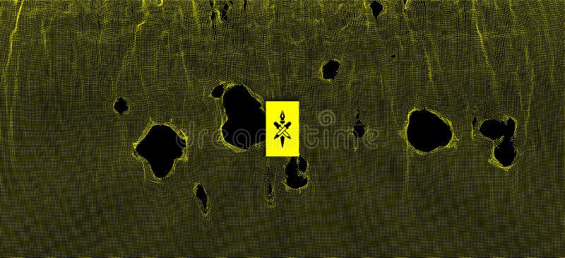 This spiderweb has been broken. Abstract grid background with hole. Array with dynamic particles. Texture. 3D grid surface. stock illustration