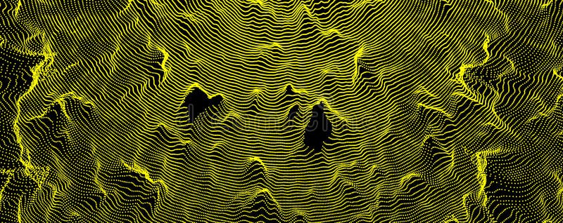 This spiderweb has been broken. Abstract grid background with hole. Array with dynamic particles. Texture. 3D grid surface. vector illustration