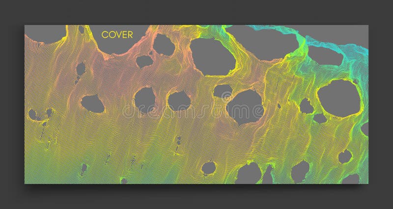 This spiderweb has been broken. Abstract grid background with hole. Array with dynamic particles. Texture. 3D grid surface. royalty free illustration