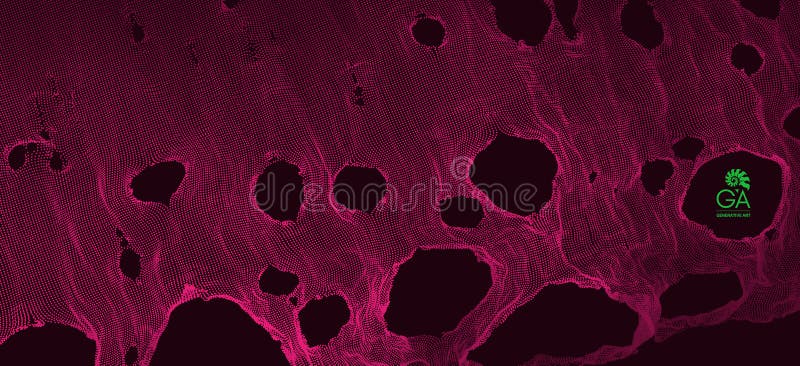 This spiderweb has been broken. Abstract grid background with hole. Array with dynamic particles. Texture. 3D grid surface. stock illustration