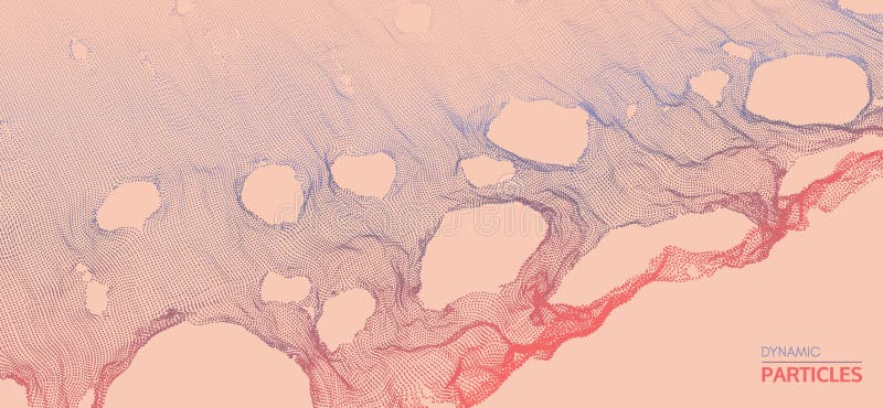 This spiderweb has been broken. Abstract grid background with hole. Array with dynamic particles. Texture. 3D grid surface. royalty free illustration