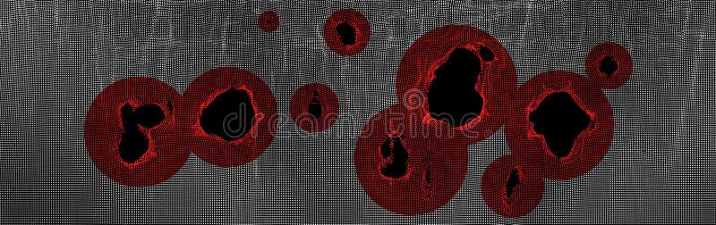 This spiderweb has been broken. Abstract grid background with hole. Array with dynamic particles. Texture. 3D grid surface. stock illustration