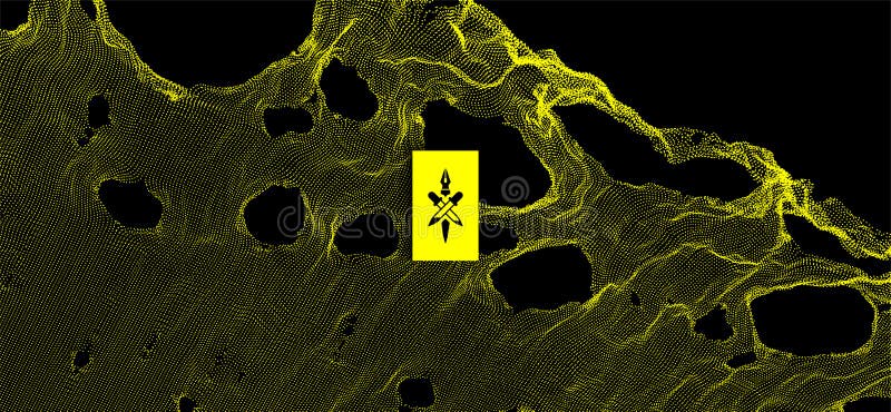 This spiderweb has been broken. Abstract grid background with hole. Array with dynamic particles. Texture. 3D grid surface. vector illustration